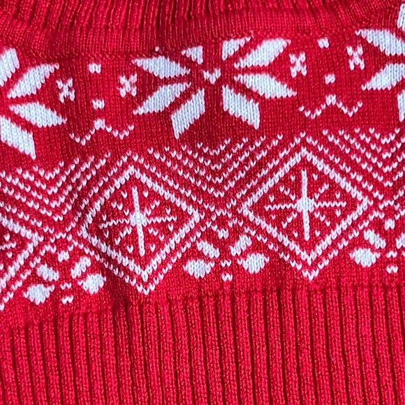 Fair Isle Turtleneck Sweater Basic Editions Size XL Red Rib Knit Cotton Blend - Picture 5 of 7
